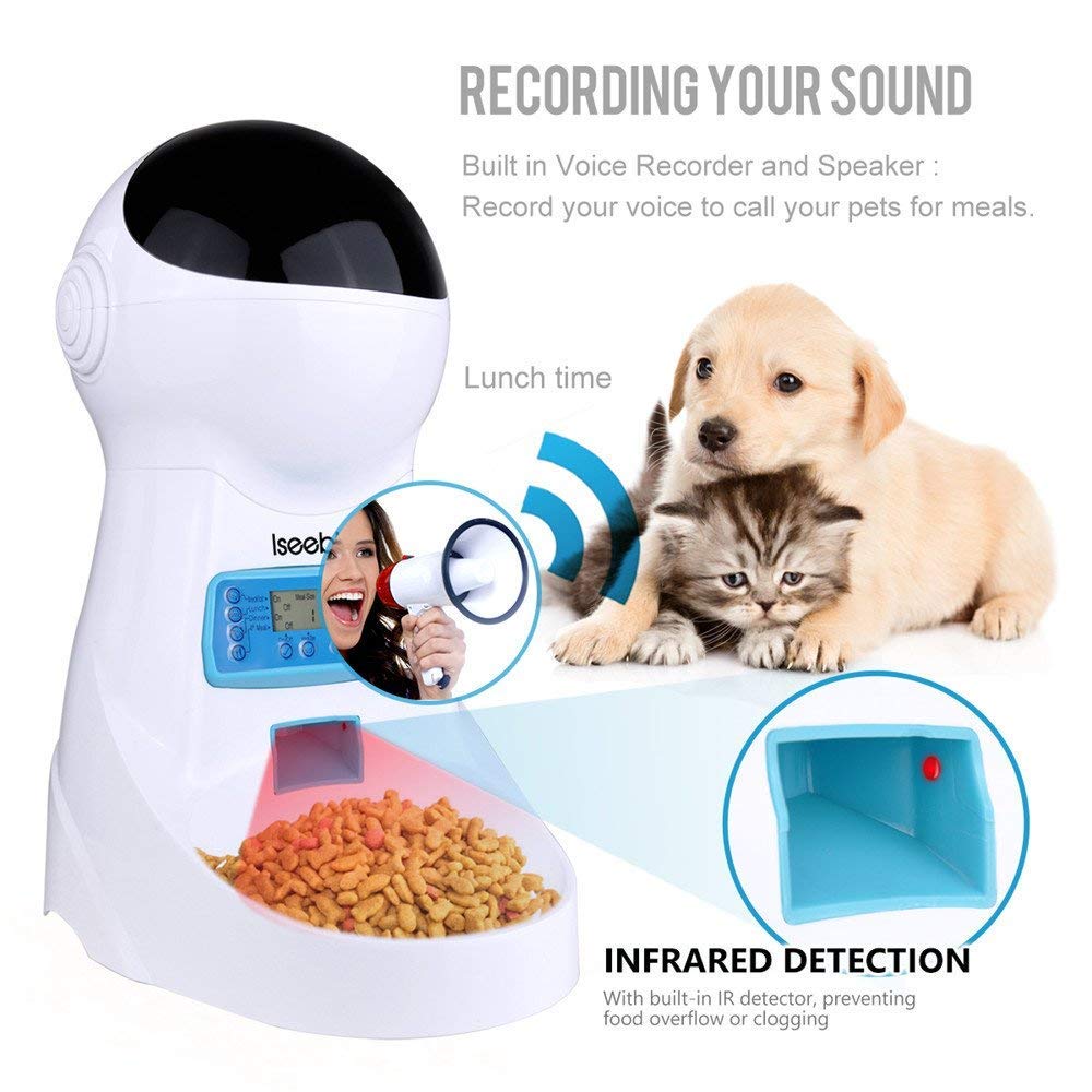 Automatic Cat Feeder 3L Pet Food Dispenser Feeder for Medium and Large Cat Dog——4 Meal, Voice Recorder and Timer Programmable,Portion Control - smallfish-2