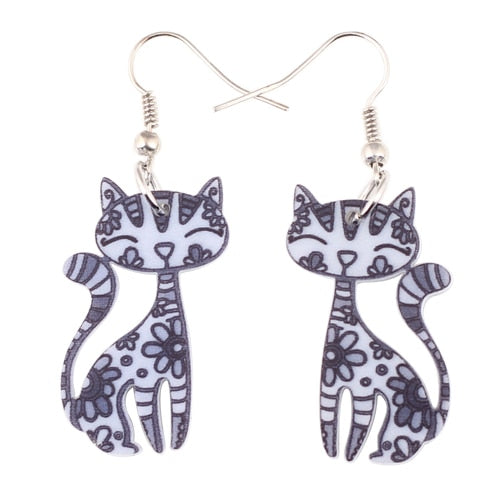 Acrylic Cartoon Floral Smile Cat Kitten Earrings