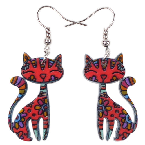 Acrylic Cartoon Floral Smile Cat Kitten Earrings