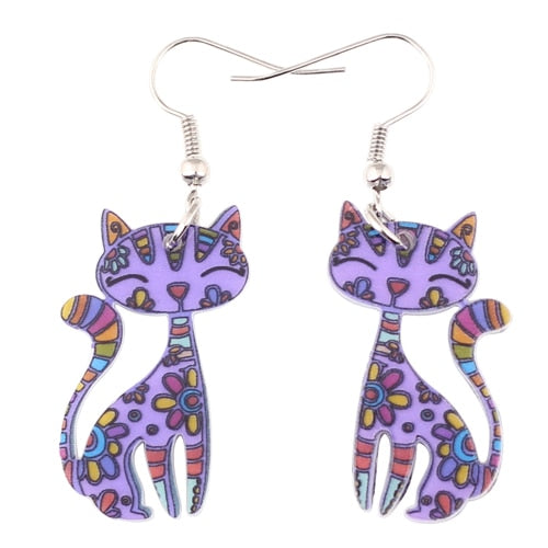 Acrylic Cartoon Floral Smile Cat Kitten Earrings