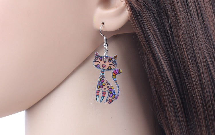 Acrylic Cartoon Floral Smile Cat Kitten Earrings