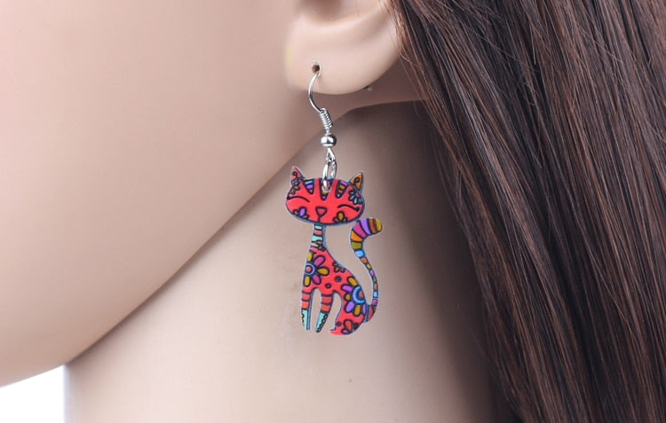 Acrylic Cartoon Floral Smile Cat Kitten Earrings