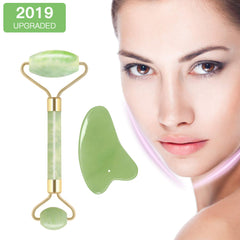 Jade Roller for Face with Gua Sha Scraping Massager