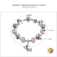 New Arrival Lovely Dog Pink Heart Flower Charms Bracelets For Women