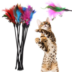 5Pcs Cat Toys Soft Colorful Cat Feather Bell Rod Toy for Cat Kitten Funny Playing Interactive Toy Pet Cat Supplies - smallfish-2