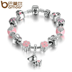 Dog Pink Heart Flower Charms Bracelets