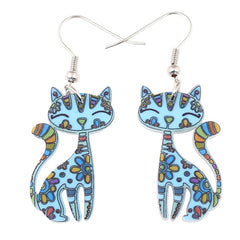 Acrylic Cartoon Floral Smile Cat Kitten Earrings