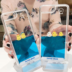 Luxury Cartoon 3D Swimming Duck Animal Dynamic Liquid Quicksand Cover Case For  iPhone